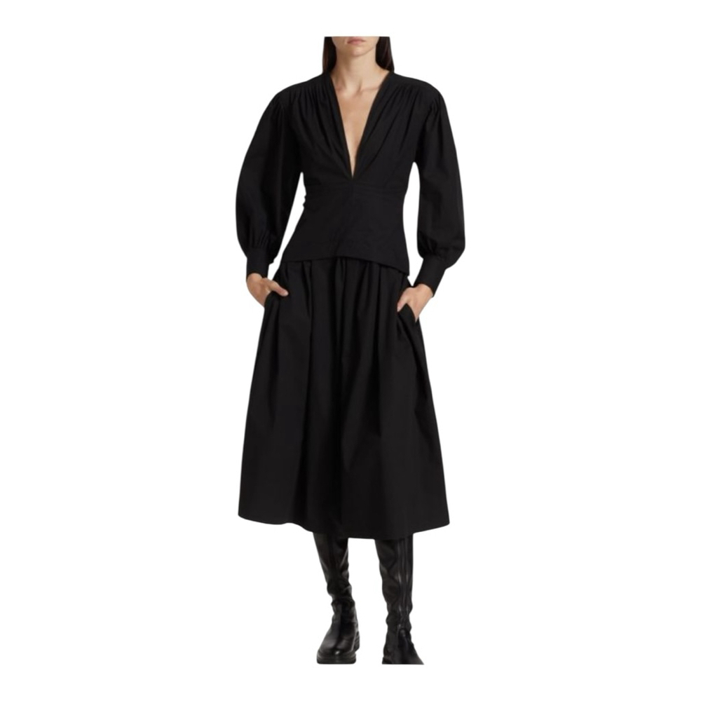 Proenza Schouler Black Poplin Long Sleeve Midi Dress Size 0